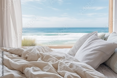 Ein Bett mit Ausblick auf das Meer 