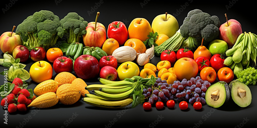 fruits and vegetables on white,,,Many different fruit and vegetables,