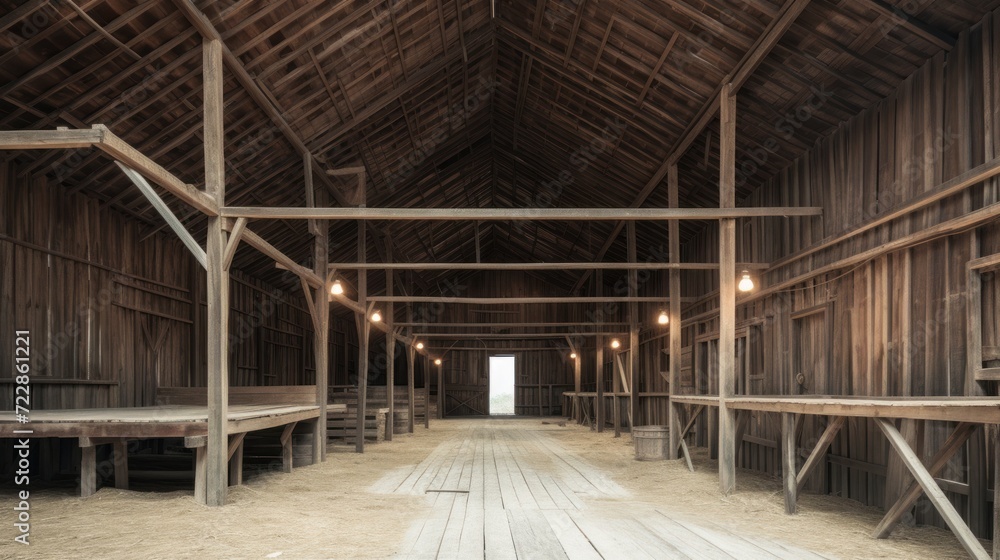 Fototapeta premium Barn with wooden walls and floor.