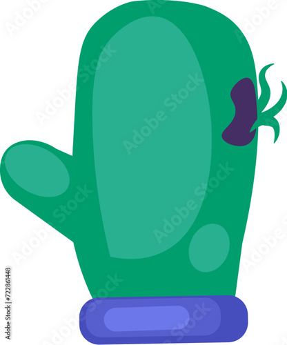 Sorting old unwanted clothes. Old holey wool mitten. Items out of use and fabric to disposal. Recycling of textile industrial products. Simple cartoon flat vector icon isolated on white background