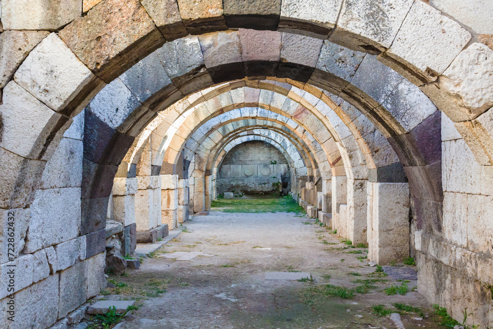 Arch structure of North Stoa or Basilica at Roman Agora in ancient Smyrna. Izmir, Turkey