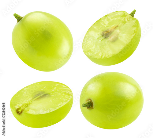 Cuadro en lienzo Collection Green grapes and sliced grape halves at different angles isolated on a transparent background