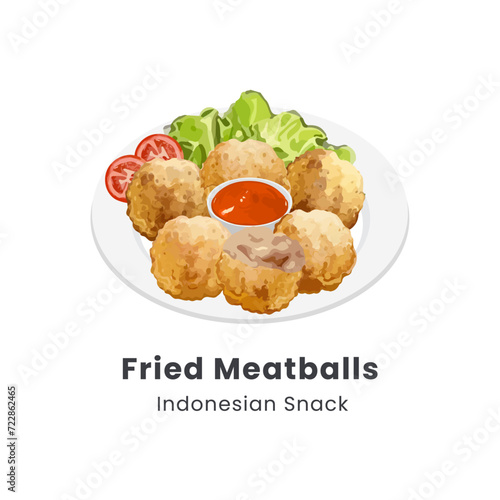 Hand drawn vector illustration of bakso goreng or fried meatballs Indonesian traditional snack