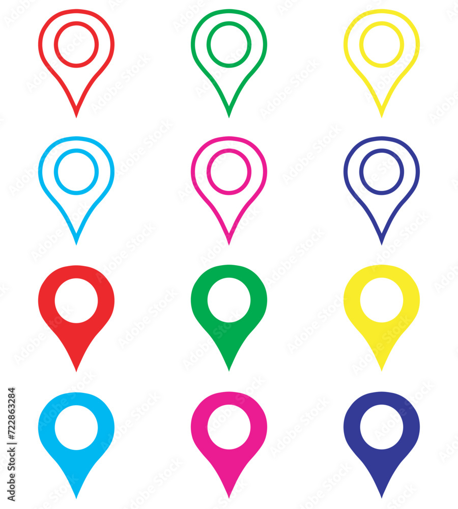 Location icon vector. Pin sign symbol in trendy flat style. Set elements in colored icons. Pointer vector icon illustration isolated on white background Location icon vector. Pin sign symbol in trendy flat style. Set elements in colored icons. Pointer vector icon illustration isolated on white background