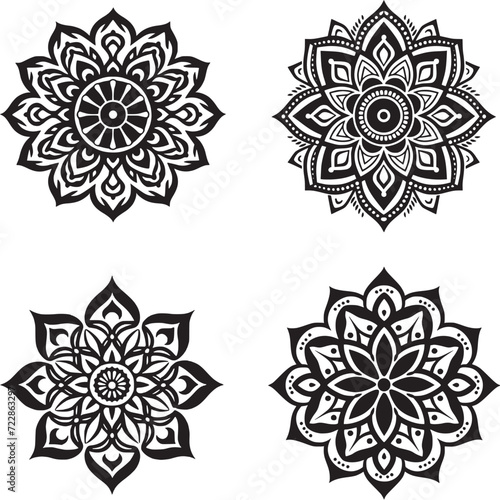 simple Mandala Pattern Designs pack- floral mandal black and white, colored and outlined vector illustration- hand drawn traditional and cultural mandala