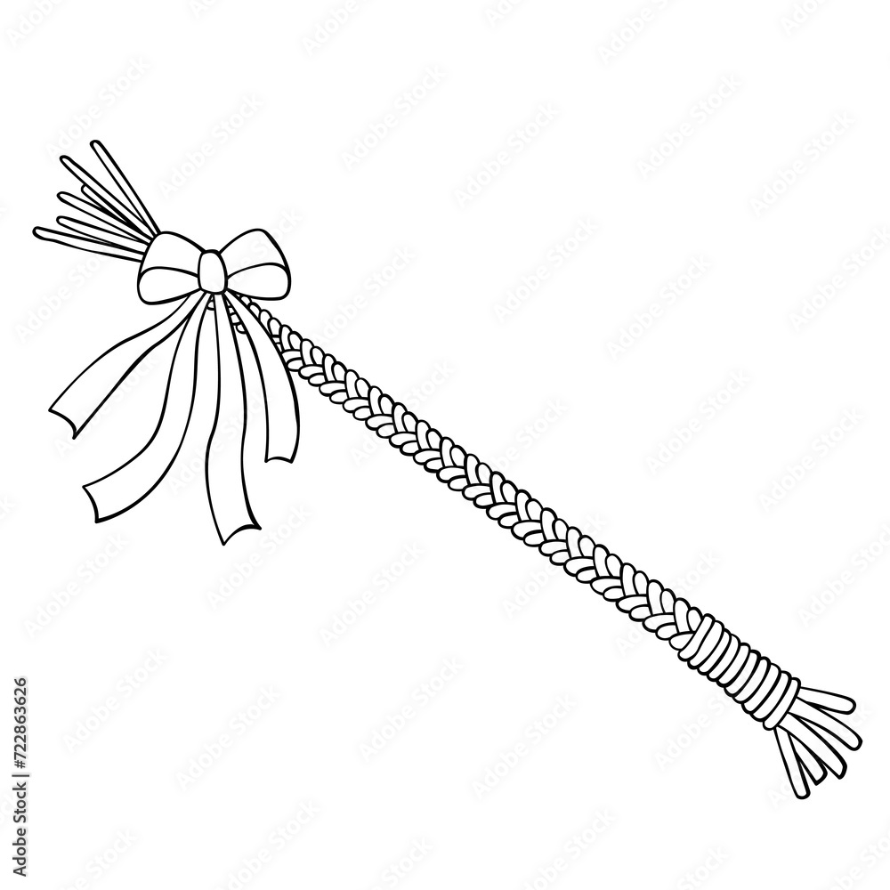 Pomlazka - Czech traditional Easter wicker whip with ribbons, vector spring symbol sketch