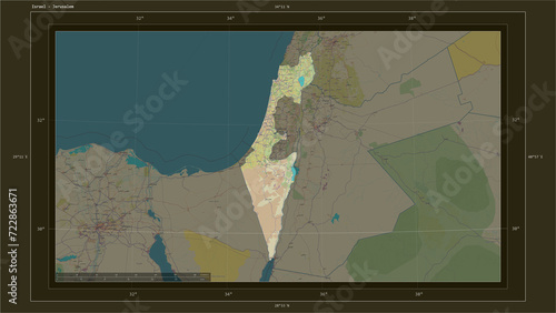 Israel composition. OSM Topographic Humanitarian style map