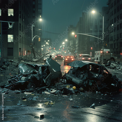 Nighttime City Street Tragedy A Severe Road Accident Aftermath