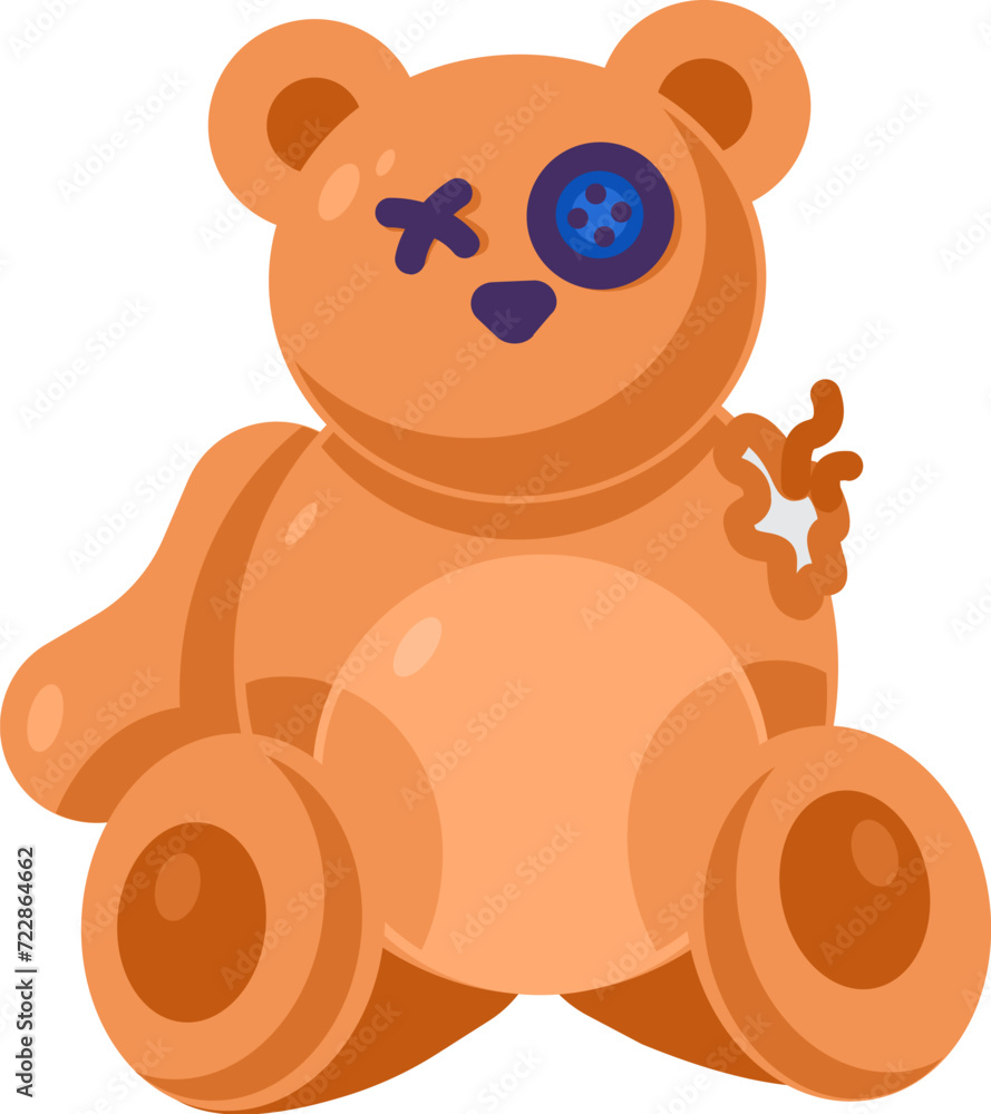 Naklejka premium Sorting old unwanted clothes. Old bear unnecessary children toy. Items out of use and fabric to disposal. Recycling of textile industrial products. Simple cartoon flat vector icon isolated on white