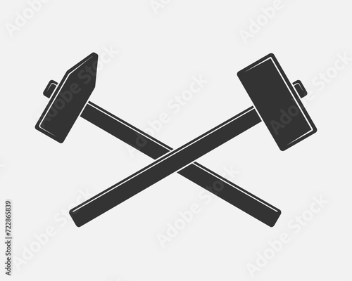 Two crossed hammers graphic sign. Working tools sign isolated on white background. Logo element. Vector illustration photo