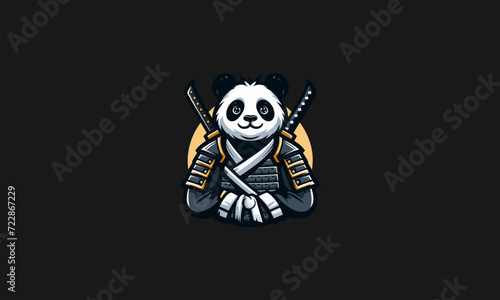 panda wearing uniform samurai vector logo design