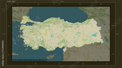 Türkiye composition. OSM Topographic Humanitarian style map