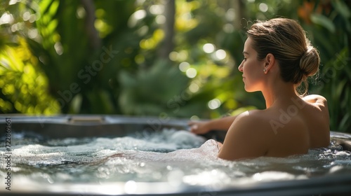 Woman relaxing in outdoor spa