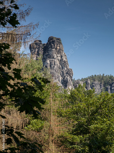 Bastei - a rock formation that is one of the greatest tourist attractions of the Saxon Switzerland National Park, in the Elbe Mountains in the eastern part of Germany © Radoslaw Maciejewski