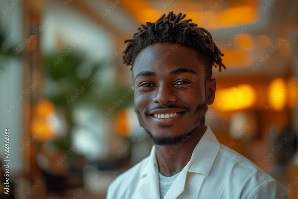 Young black male receptionist inside a luxury hotel Young black male receptionist inside a luxury hotel