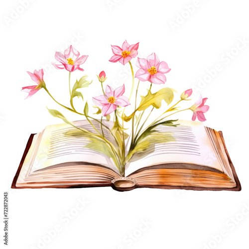 Watercolor Book flowers hand-painted isolated on a white background.