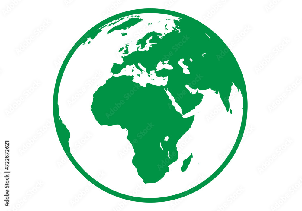 Icono verde de planeta tierra en fondo blanco. Icono verde de planeta tierra en fondo blanco.