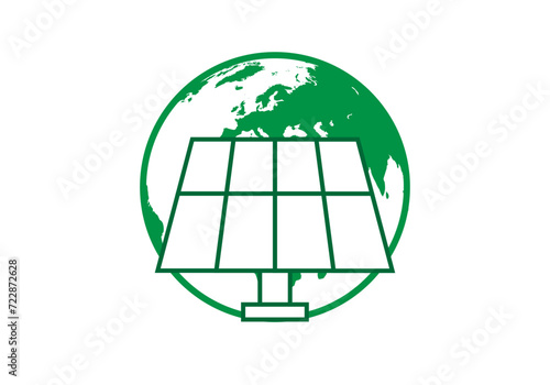 Icono verde de planeta tierra con panel solar.