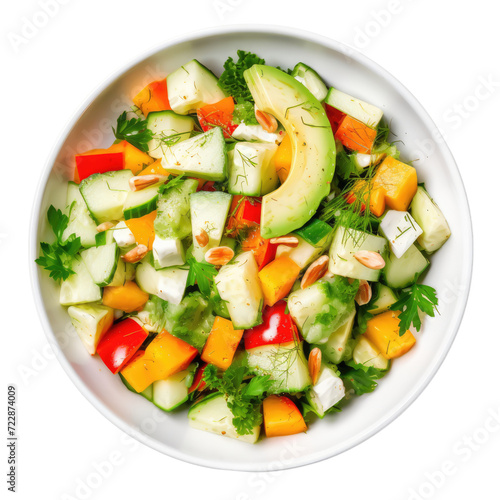 Top view Vegetable salad on white background