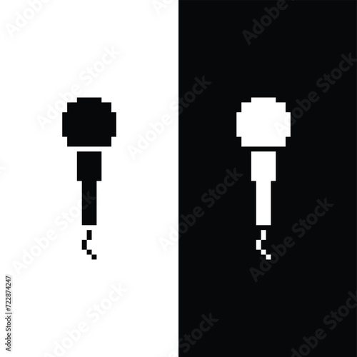 pixel Podcast  icon.  Vector pixel art microphone 8 bit logo for game