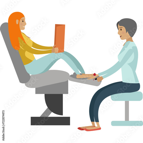 Woman client getting pedicure procedure at beauty salon vector icon isolated on white