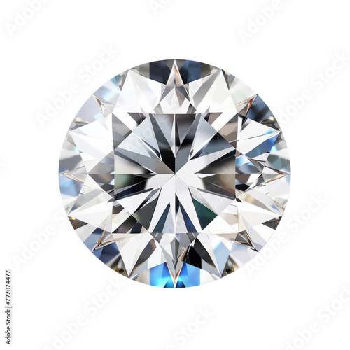 Top view diamond Sparkling light round brilliant 3D rendering illustration isolated
