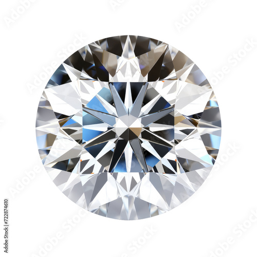 Top view diamond Sparkling light round brilliant  3D rendering illustration isolated