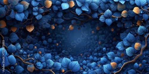 Forest has Dark Leaves and Blue Color Palette in the Style of detailed Fantasy Art - Blue Decorative Relief Twisted Branches detailed Engraving Wallpaper created with Generative AI Technology