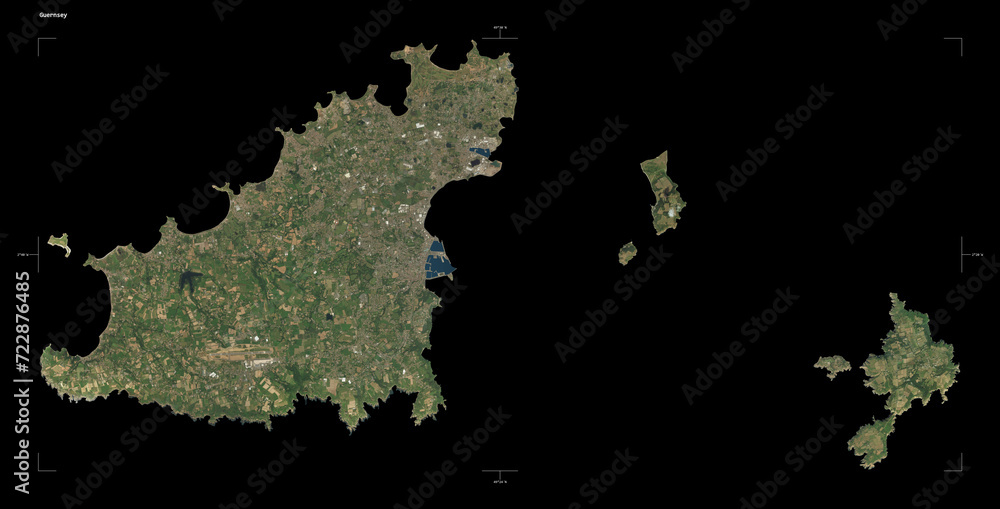 Guernsey shape isolated on black. High-res satellite map