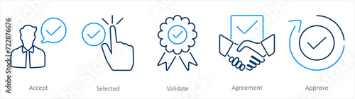 A set of 5 Checkmark icons as accept, selected, validate