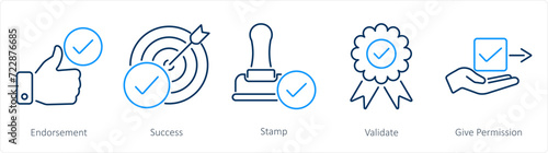A set of 5 Checkmark icons as endorsement, success, stamp