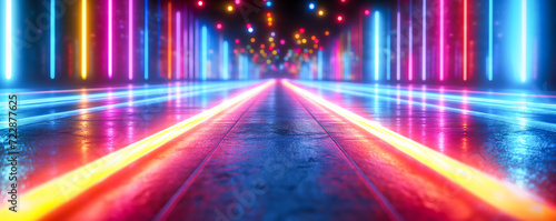 abstract colorful wallpaper  glowing neon lights on a night city street highway  concept for transportation