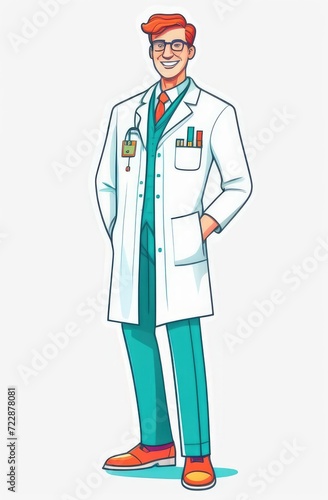 medical personal from hospital. linear illustration of smiling Caucasian doctor on white background © Artem Zatsepilin