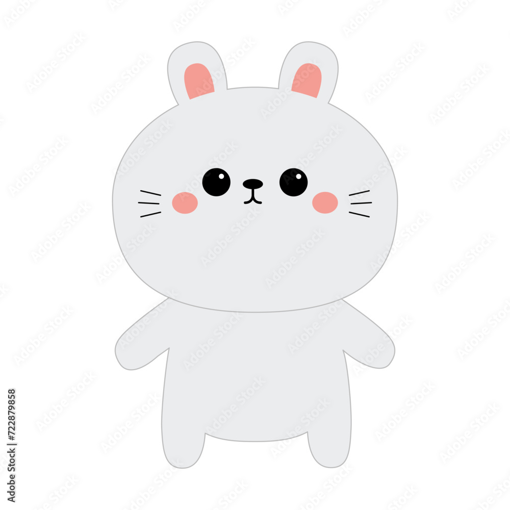 Bunny rabbit standing icon. Round face. Cute cartoon kawaii pet baby animal character. Funny baby. Sticker print. Love greeting card. Valentines day. Flat design. Happy Easter. White background. Bunny rabbit standing icon. Round face. Cute cartoon kawaii pet baby animal character. Funny baby. Sticker print. Love greeting card. Valentines day. Flat design. Happy Easter. White background.