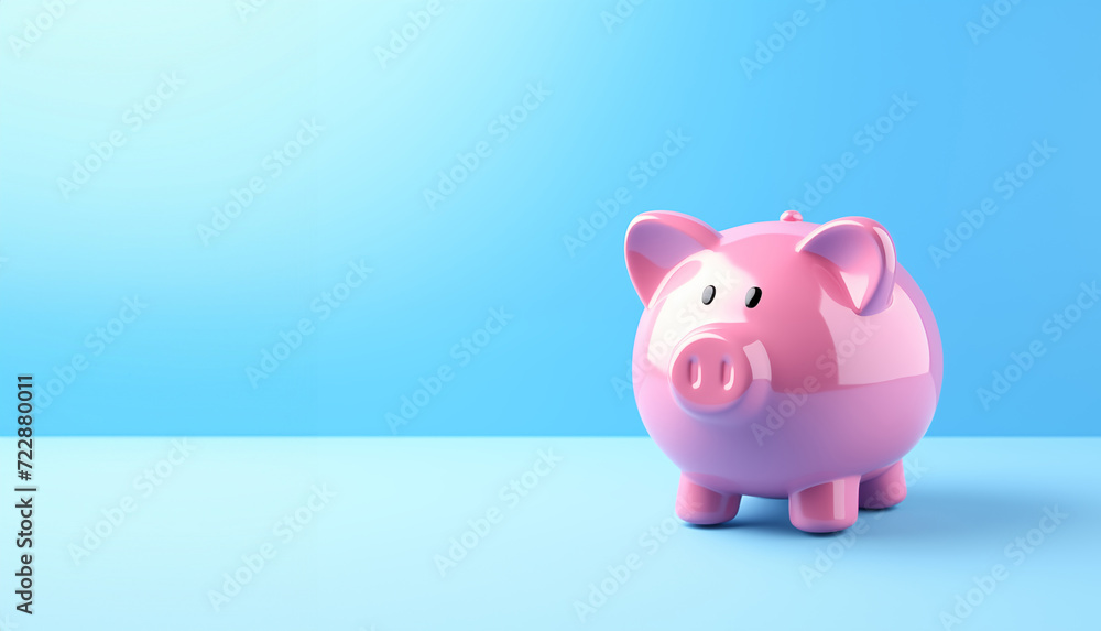 Piggy bank on blue background. Copy space. Piggy bank on blue background. Copy space.