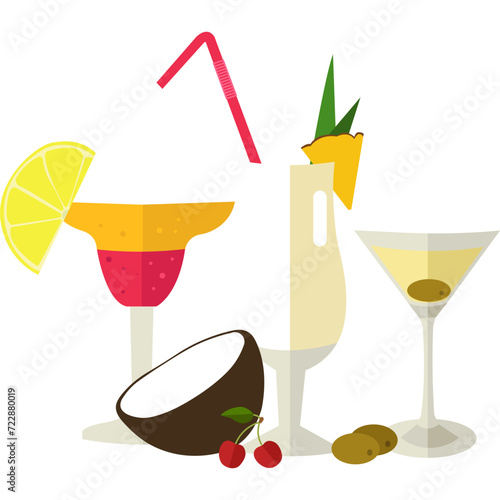 Alcohol cocktail drink vector icon isolated on white
