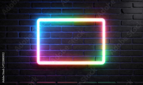 colorful neon tube frame brick wall background banner