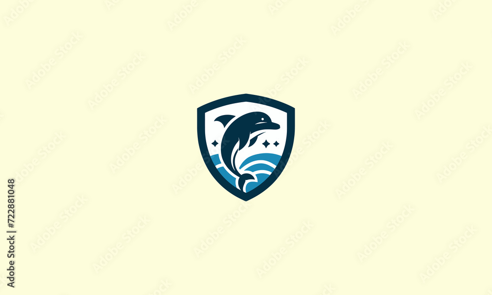 jump dolphin on sea and shield vector logo design jump dolphin on sea and shield vector logo design