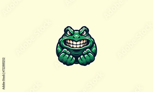 green frog angry vector flat design logo
