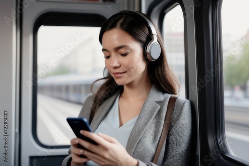woman listening to music with headphones © drimerz