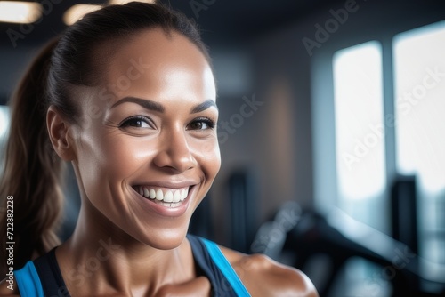 Portrait of a smiling sporty young woman at the gym