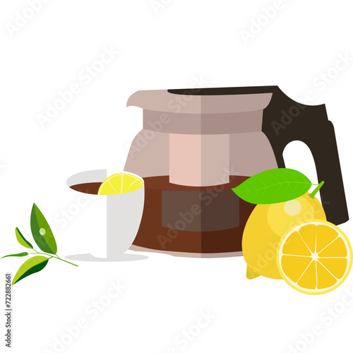 Tea with lemon vector icon isolated on white