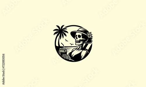 skull relaxing on the beach vector logo design