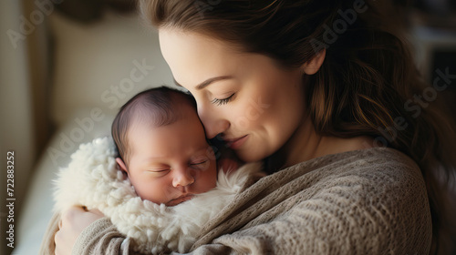 Tender Hugs: Young Woman with Newborn Baby