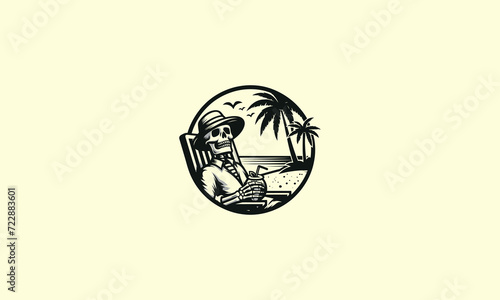 skull relaxing on the beach vector logo design