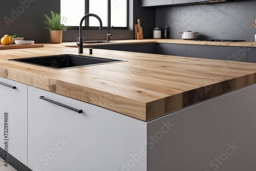 Custom made wood countertop with in Kitchen minimalist home appliance