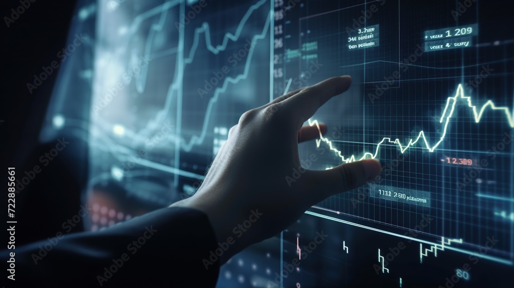 Hand touching virtual panel with infographics. Hand touching virtual panel with infographics.