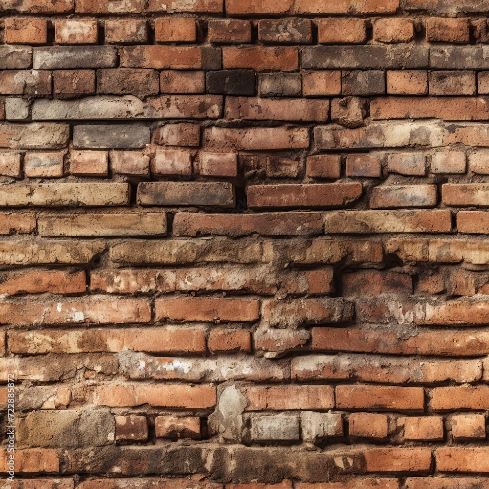 Obraz premium Weathered old red brick wall endless texture, seamless pattern tile background.