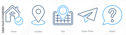 A set of 5 Contact icons as home, location, gps