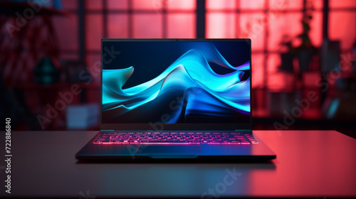 Laptop computer with screen with bright and vibrant colors	
 photo